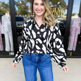 Abstract Black & White Blouse-200 Fashion Blouses-FATE-July & June Women's Fashion Boutique Located in San Antonio, Texas