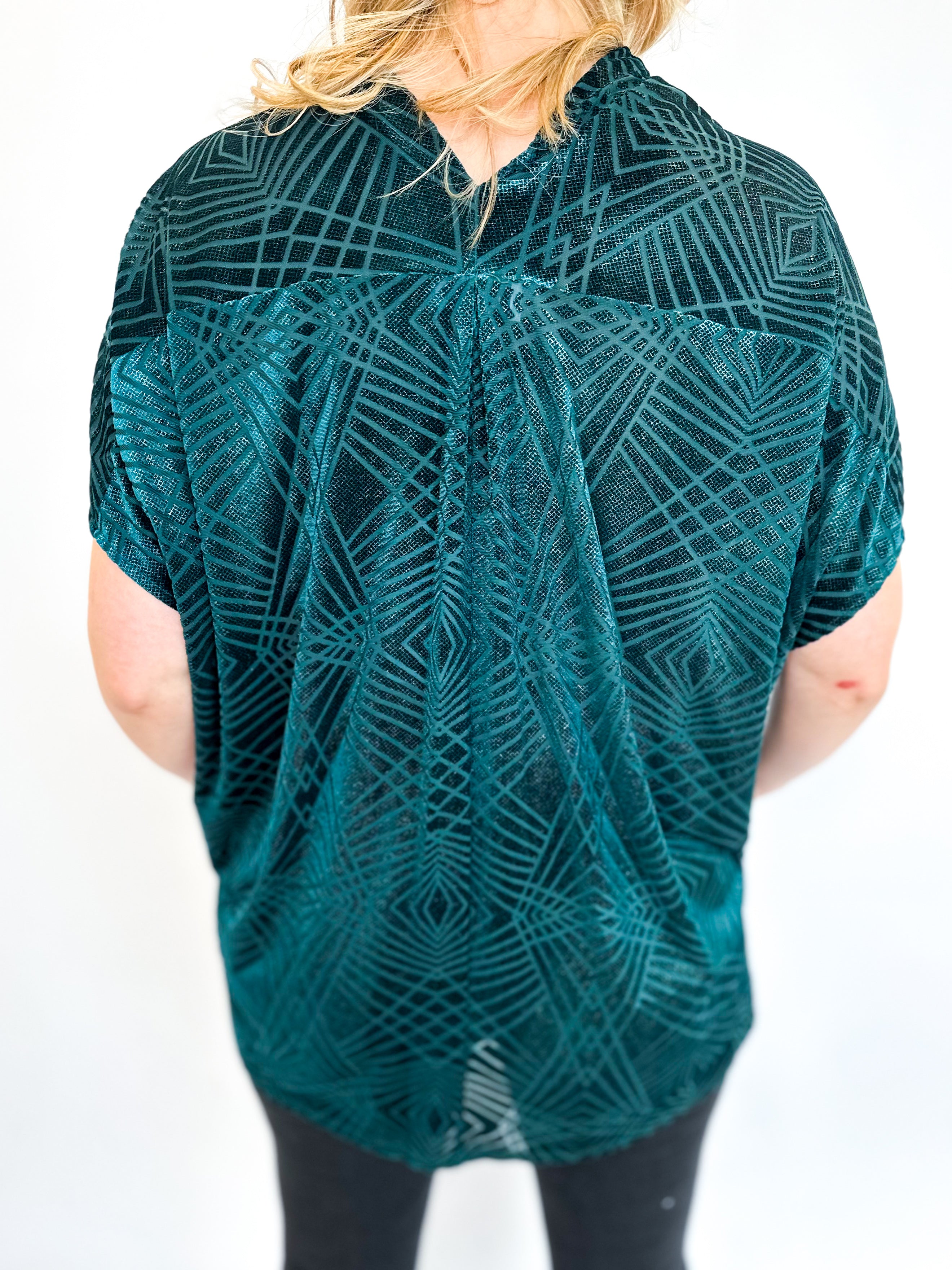 Winter Teal Velvet Blouse-200 Fashion Blouses-ADRIENNE-July & June Women's Fashion Boutique Located in San Antonio, Texas