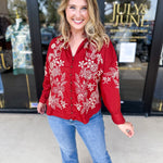 Elara Embroidered Blouse - Rust-200 Fashion Blouses-ENTRO-July & June Women's Fashion Boutique Located in San Antonio, Texas