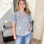 THML - Blue Skies Embroidered Blouse-510 Mini-THML-July & June Women's Fashion Boutique Located in San Antonio, Texas