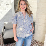 THML - Blue Skies Embroidered Blouse-510 Mini-THML-July & June Women's Fashion Boutique Located in San Antonio, Texas