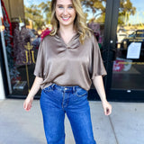 Pink Friday Doorbuster - Classic Satin Blouse - Mocha - ONLINE-PINK FRIDAY DOORBUSTERS-GLAM-July & June Women's Fashion Boutique Located in San Antonio, Texas
