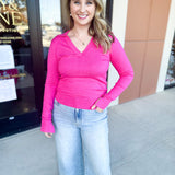 Collared Knit Long Sleeve - Hot Pink-230 Sweaters/Cardis-SKIES ARE BLUE-July & June Women's Fashion Boutique Located in San Antonio, Texas