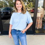 The Ella Knit Sweater Top - Powder Blue-230 Sweaters/Cardis-JODIFL-July & June Women's Fashion Boutique Located in San Antonio, Texas