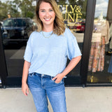 The Ella Knit Sweater Top - Powder Blue-230 Sweaters/Cardis-JODIFL-July & June Women's Fashion Boutique Located in San Antonio, Texas