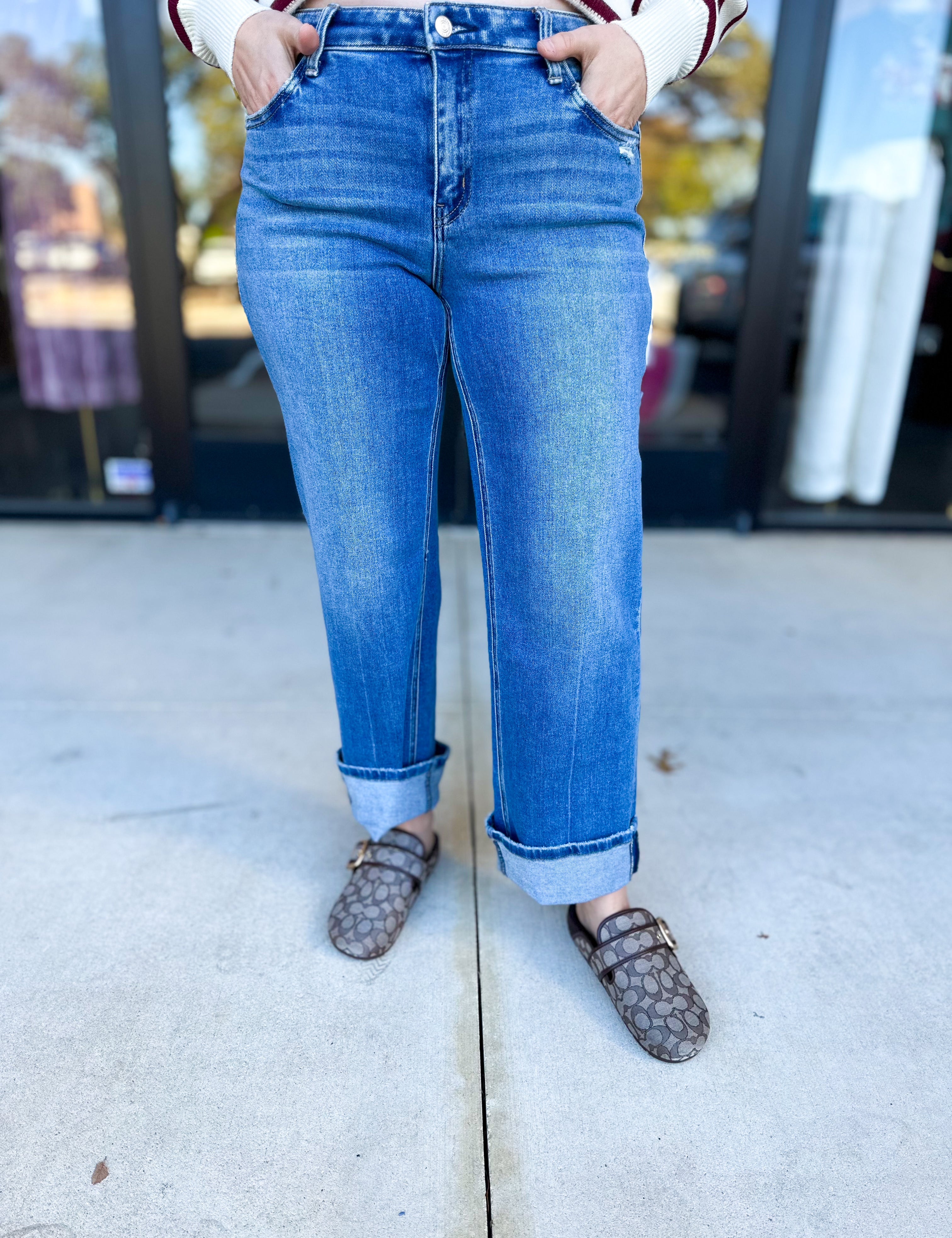 Vervet - Mid Rise Ankle Cuffed Jeans-400 Pants-VEVERT BY FLYING MONKEY-July & June Women's Fashion Boutique Located in San Antonio, Texas