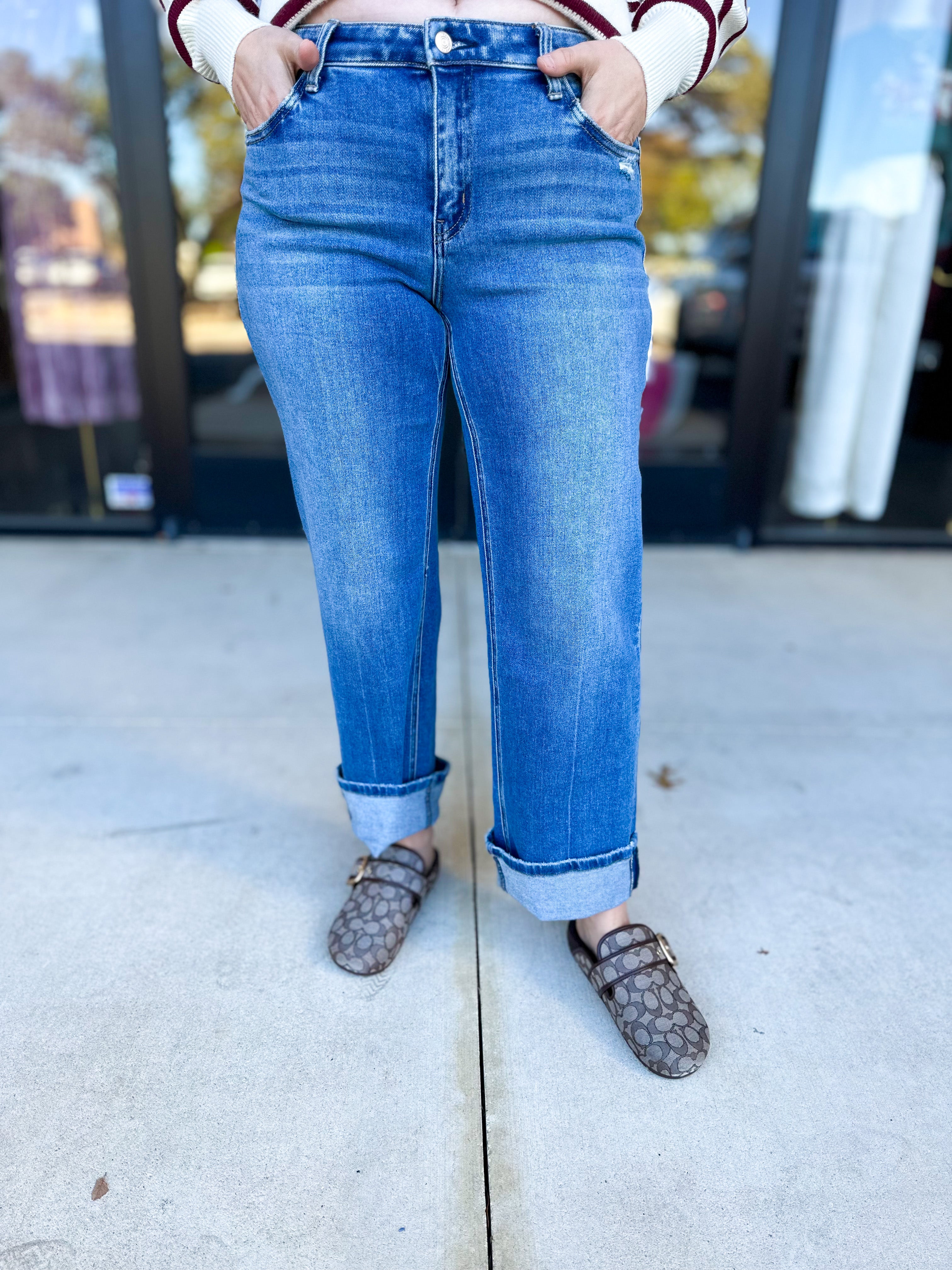 Vervet - Mid Rise Ankle Cuffed Jeans-400 Pants-VEVERT BY FLYING MONKEY-July & June Women's Fashion Boutique Located in San Antonio, Texas