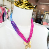 Scarf Necklace - Purple, Pink, Blue Butterfly-110 Jewelry & Hair-HART DESIGNS-July & June Women's Fashion Boutique Located in San Antonio, Texas
