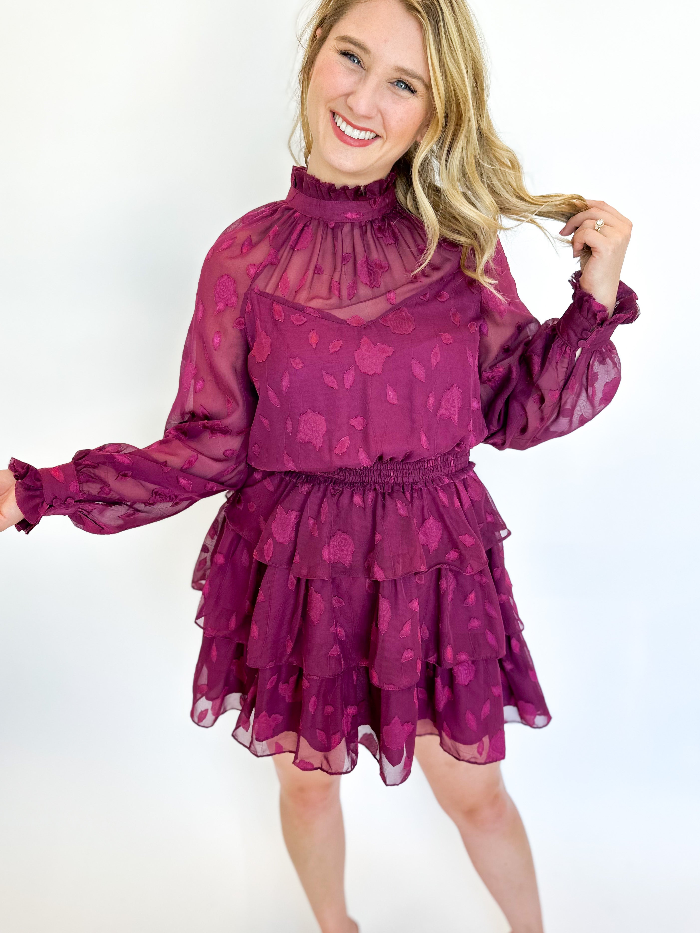 Merlot Sheer Romance Mini Dress-510 Mini-FATE-July & June Women's Fashion Boutique Located in San Antonio, Texas