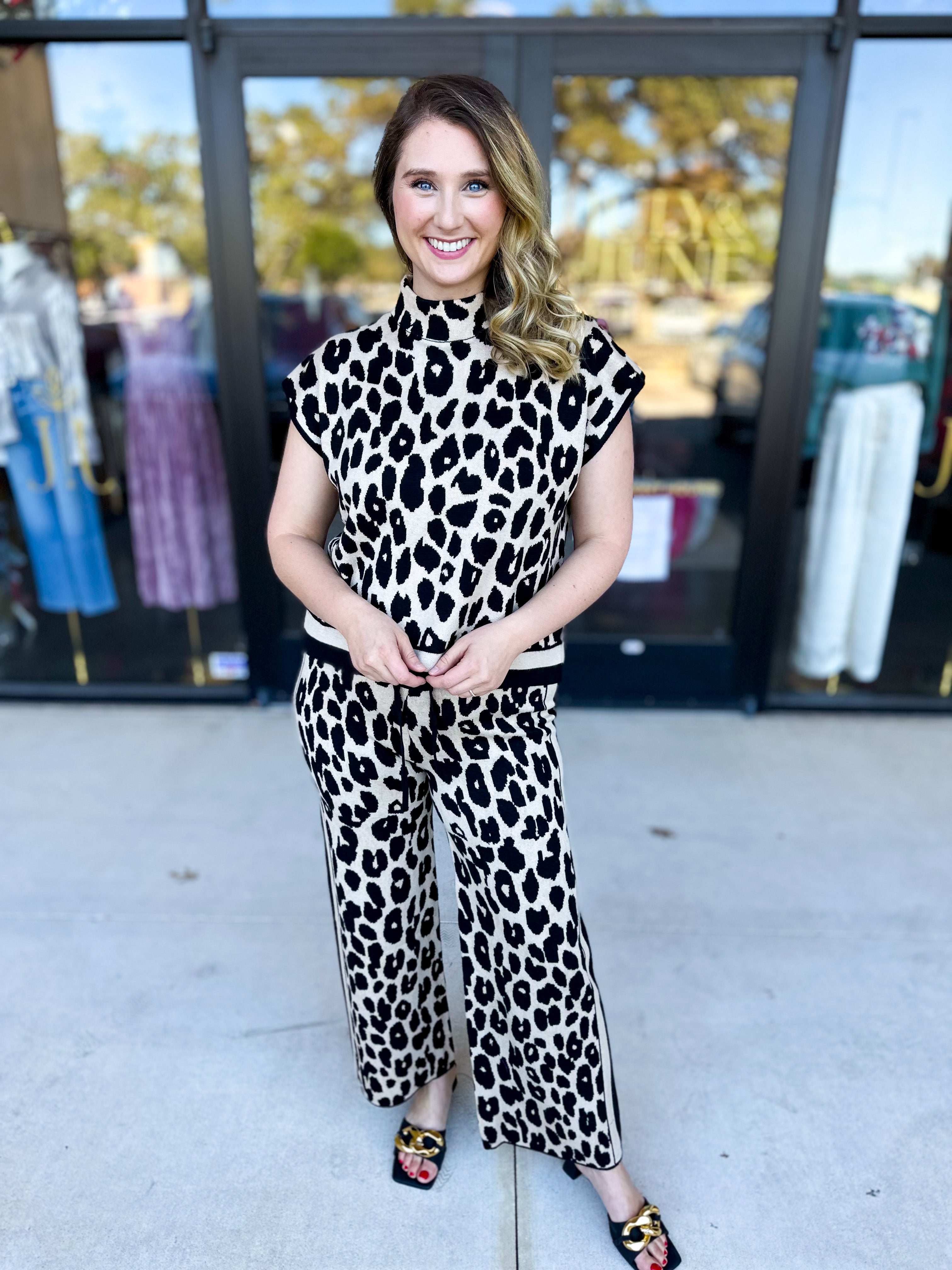 Luxurious Cheetah Knit Pant Set-300 Athleisure/Lounge-ENTRO-July & June Women's Fashion Boutique Located in San Antonio, Texas
