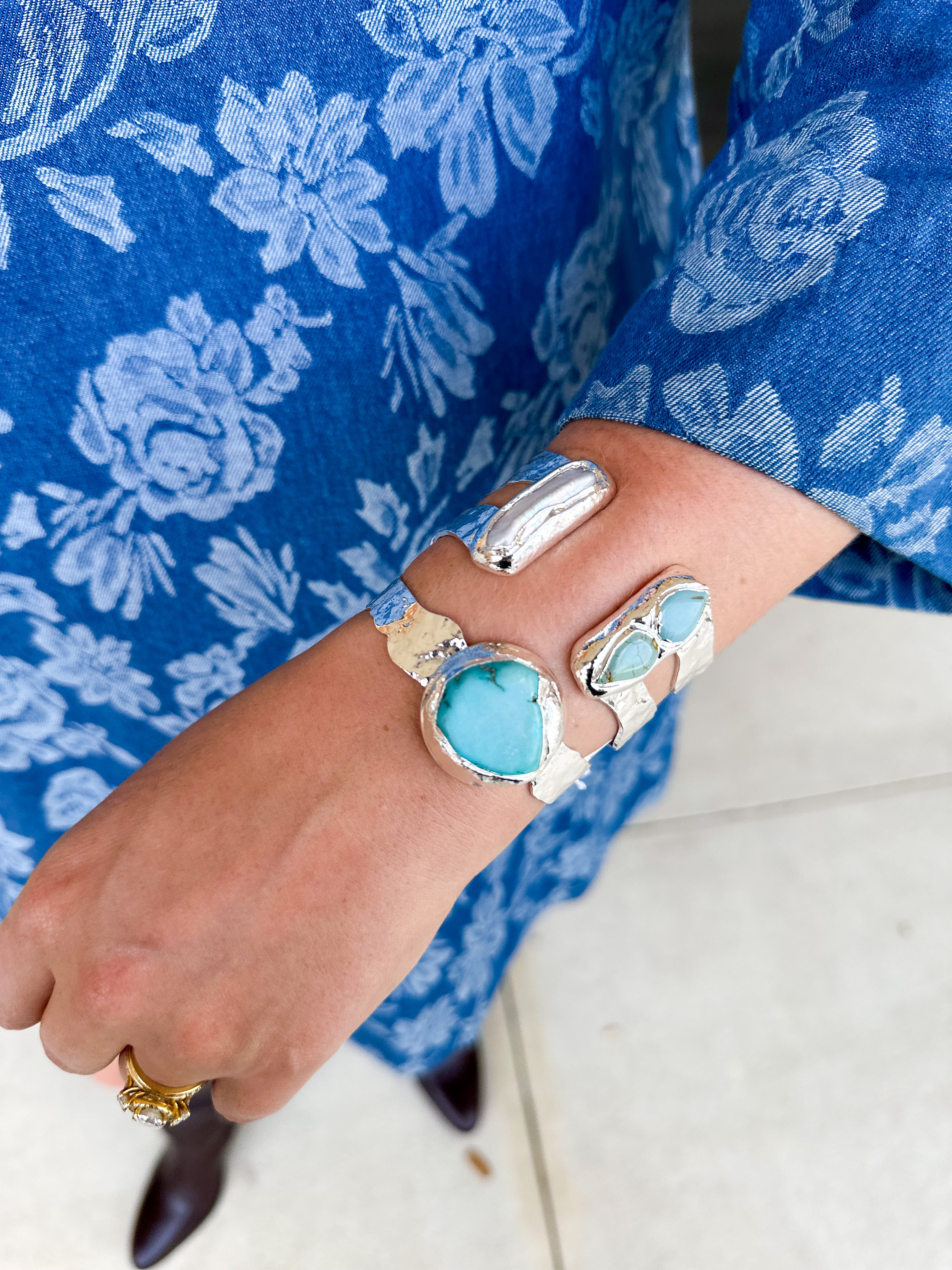 Easton Elle - Single Turquoise Silver Cuff Bracelet-110 Jewelry & Hair-Easton Elle-July & June Women's Fashion Boutique Located in San Antonio, Texas