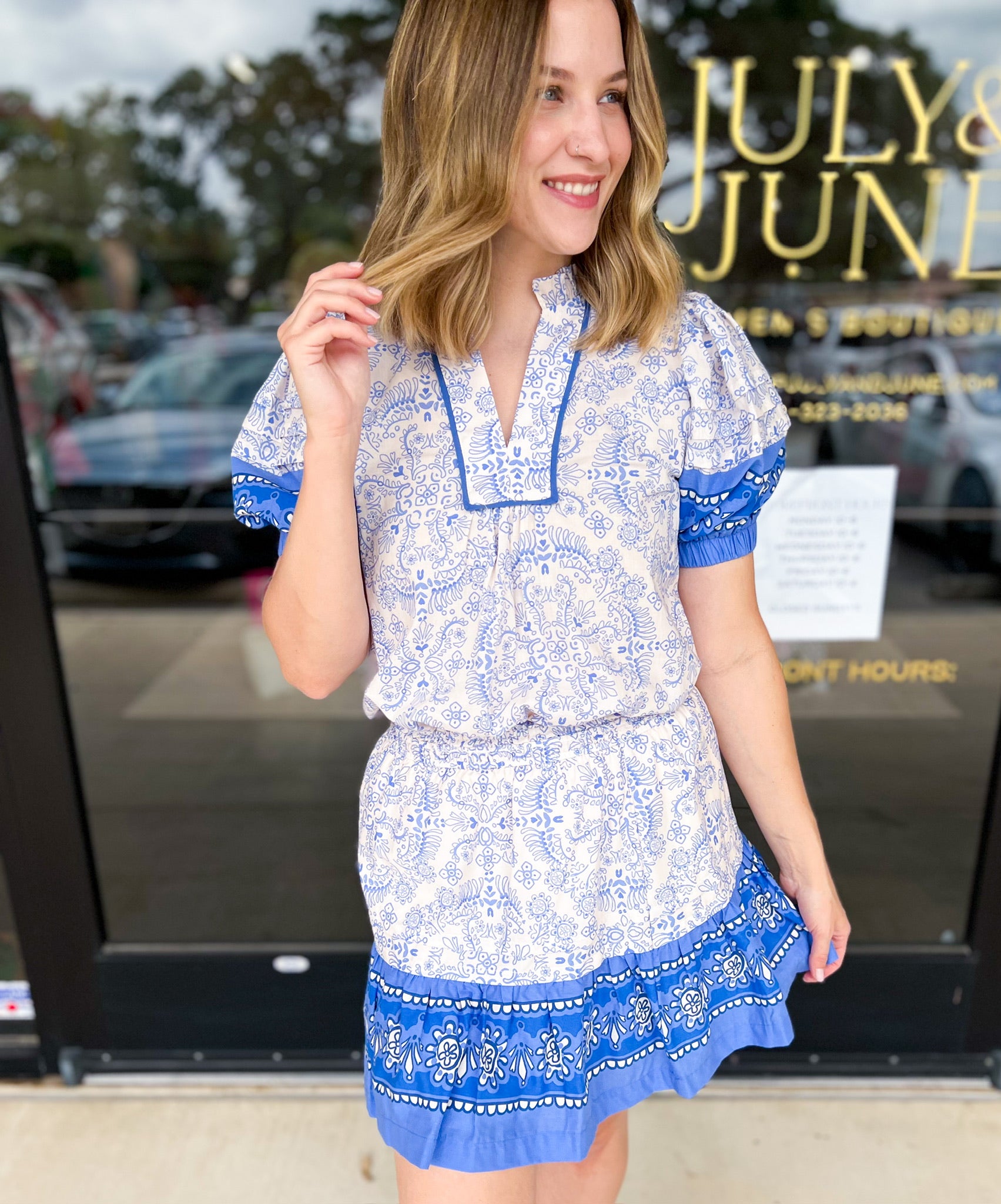 On The Border Blue Mini Skirt-410 Shorts/Skirts-PINCH-July & June Women's Fashion Boutique Located in San Antonio, Texas
