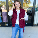 Quilted Bow Vest - Burgundy-600 Outerwear-BLU PEPPER-July & June Women's Fashion Boutique Located in San Antonio, Texas