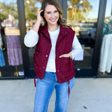 Quilted Bow Vest - Burgundy-600 Outerwear-BLU PEPPER-July & June Women's Fashion Boutique Located in San Antonio, Texas
