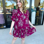 Red Plum Floral Mini Dress-510 Mini-FATE-July & June Women's Fashion Boutique Located in San Antonio, Texas