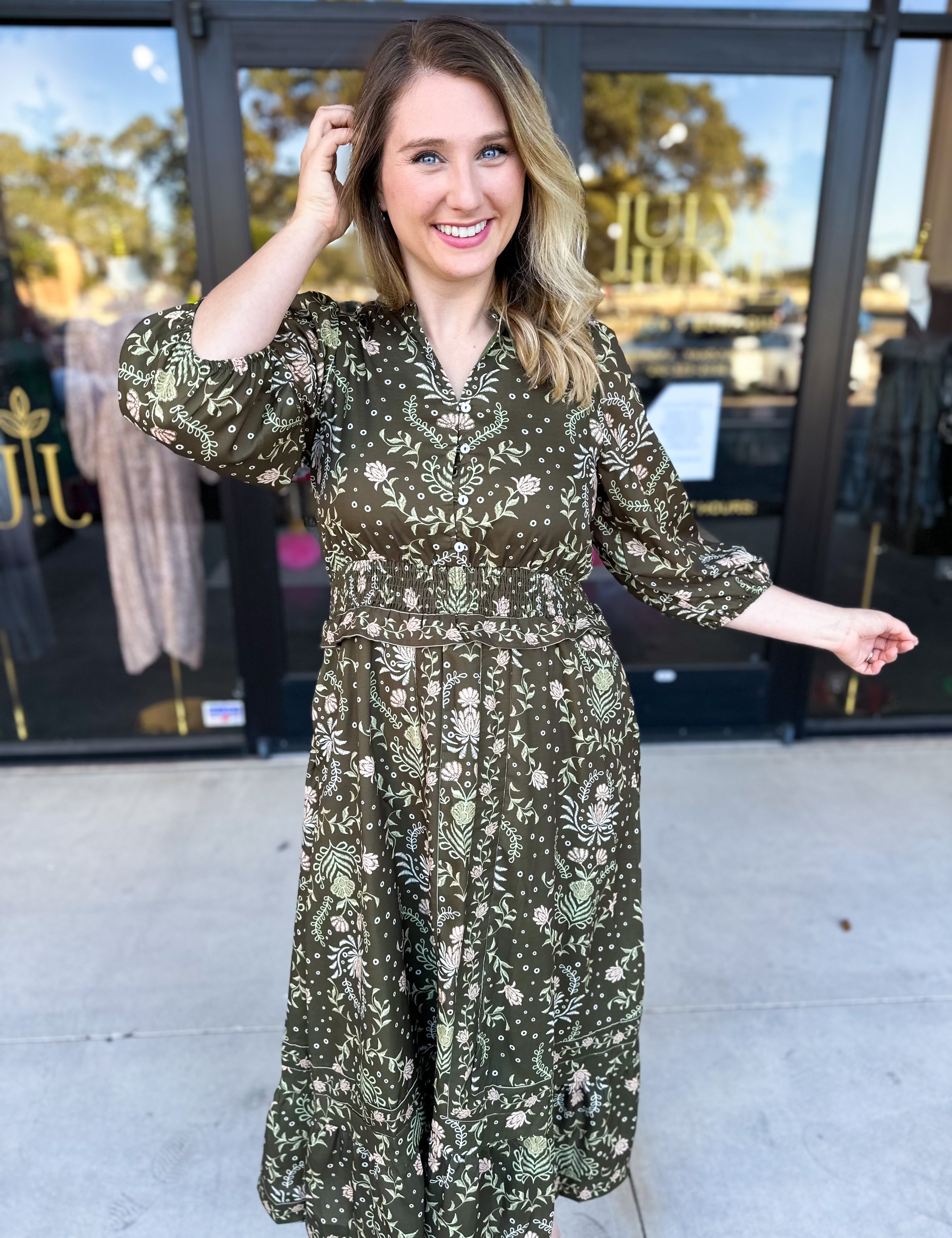 Enchanted Floral Midi Dress-500 Midi-POLOGRAM-July & June Women's Fashion Boutique Located in San Antonio, Texas