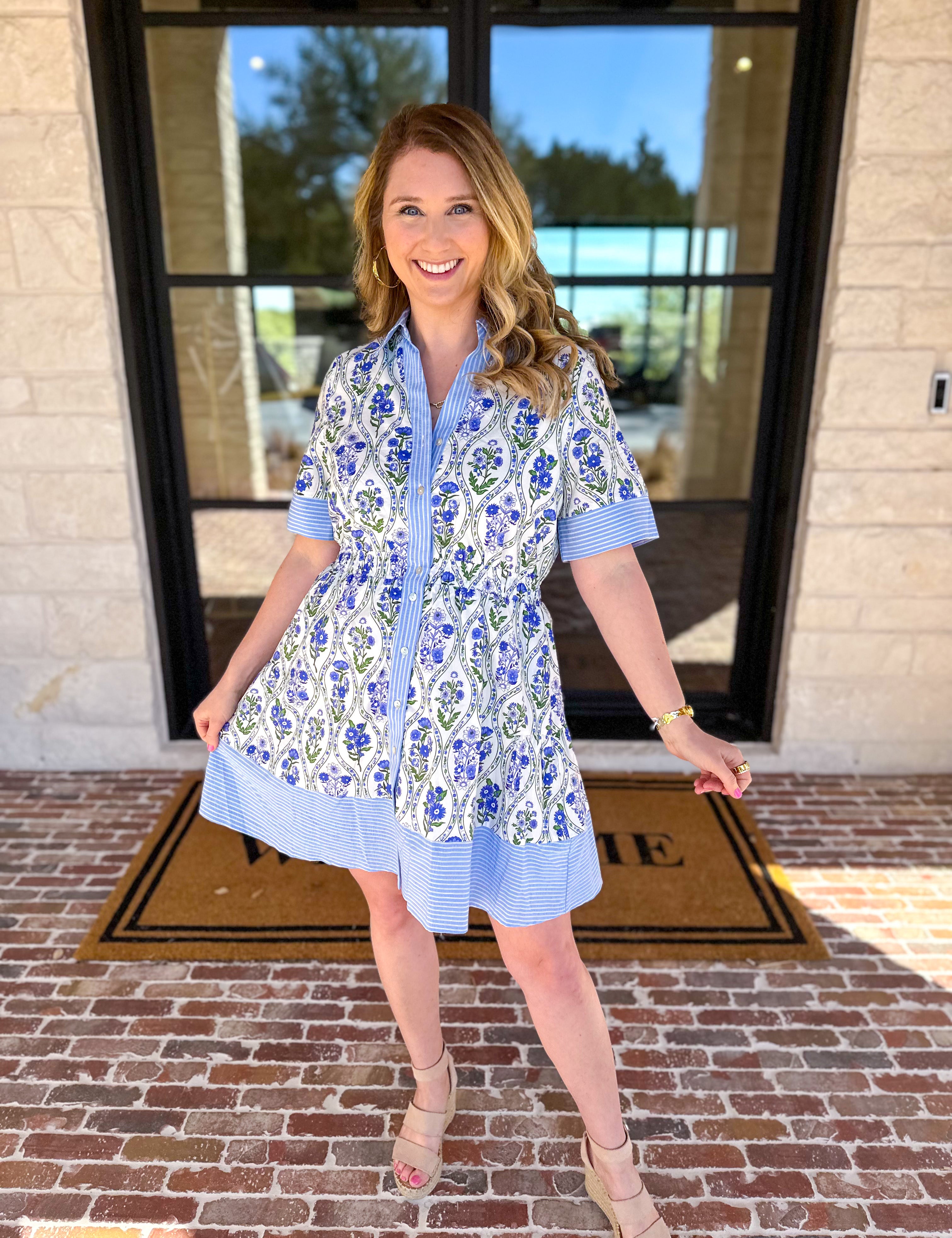 THML - Violet & Blue Floral Garden Mini Dress-510 Mini-THML-July & June Women's Fashion Boutique Located in San Antonio, Texas