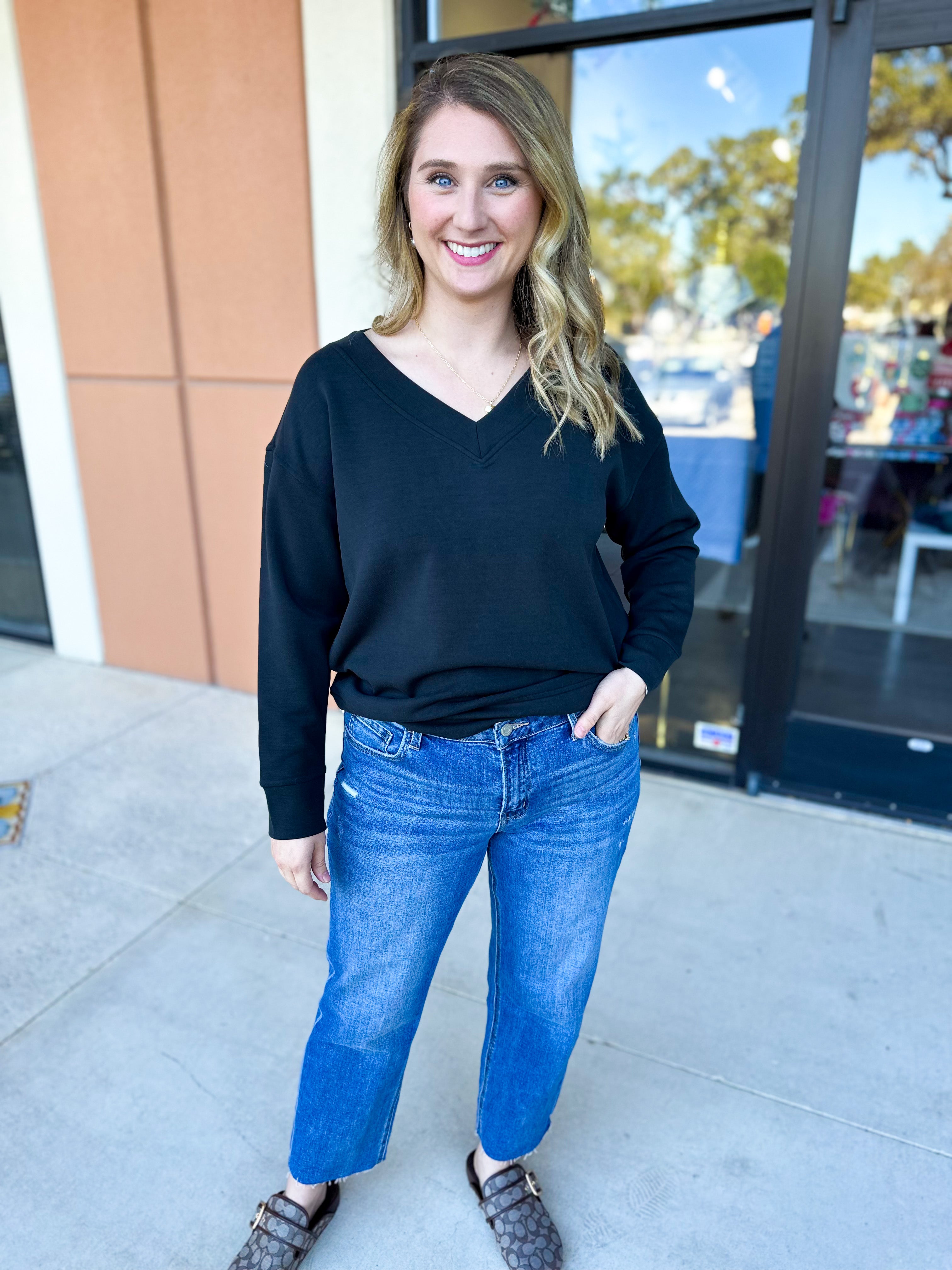 Mary Square - Hazel Long Sleeve - Black-210 Casual Blouses-MARY SQUARE-July & June Women's Fashion Boutique Located in San Antonio, Texas