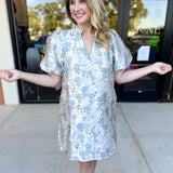 THML - Winter Blue Floral Mini Dress-510 Mini-THML-July & June Women's Fashion Boutique Located in San Antonio, Texas