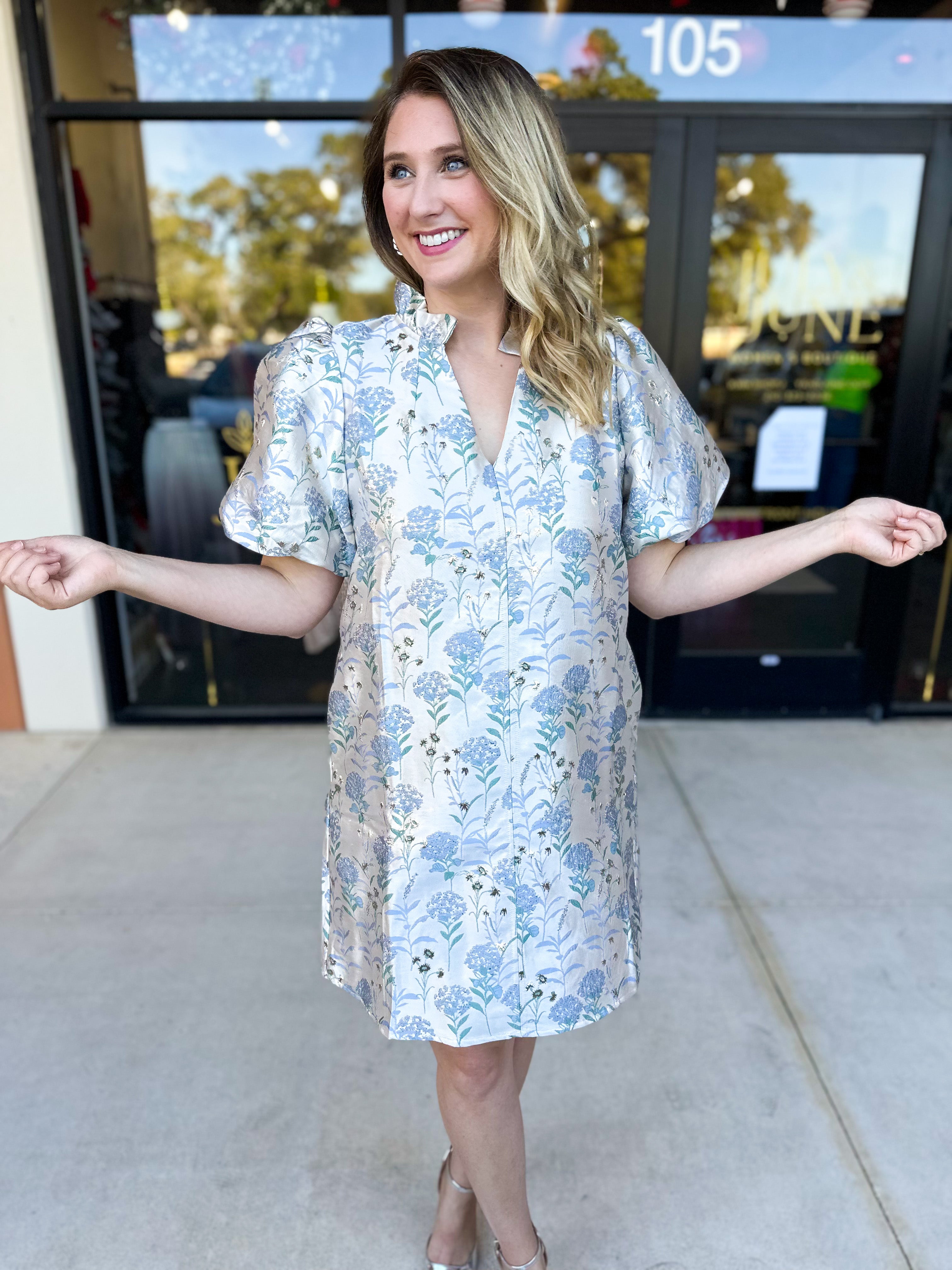 THML - Winter Blue Floral Mini Dress-510 Mini-THML-July & June Women's Fashion Boutique Located in San Antonio, Texas