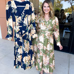 Fall Meadows Midi Dress - Olive-500 Midi-ENTRO-July & June Women's Fashion Boutique Located in San Antonio, Texas