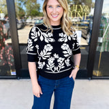 THML - Black & Ivory Floral Sweater Top-230 Sweaters/Cardis-THML-July & June Women's Fashion Boutique Located in San Antonio, Texas