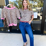 Varsity Leopard Sweater Top - Red-210 Casual Blouses-ENTRO-July & June Women's Fashion Boutique Located in San Antonio, Texas
