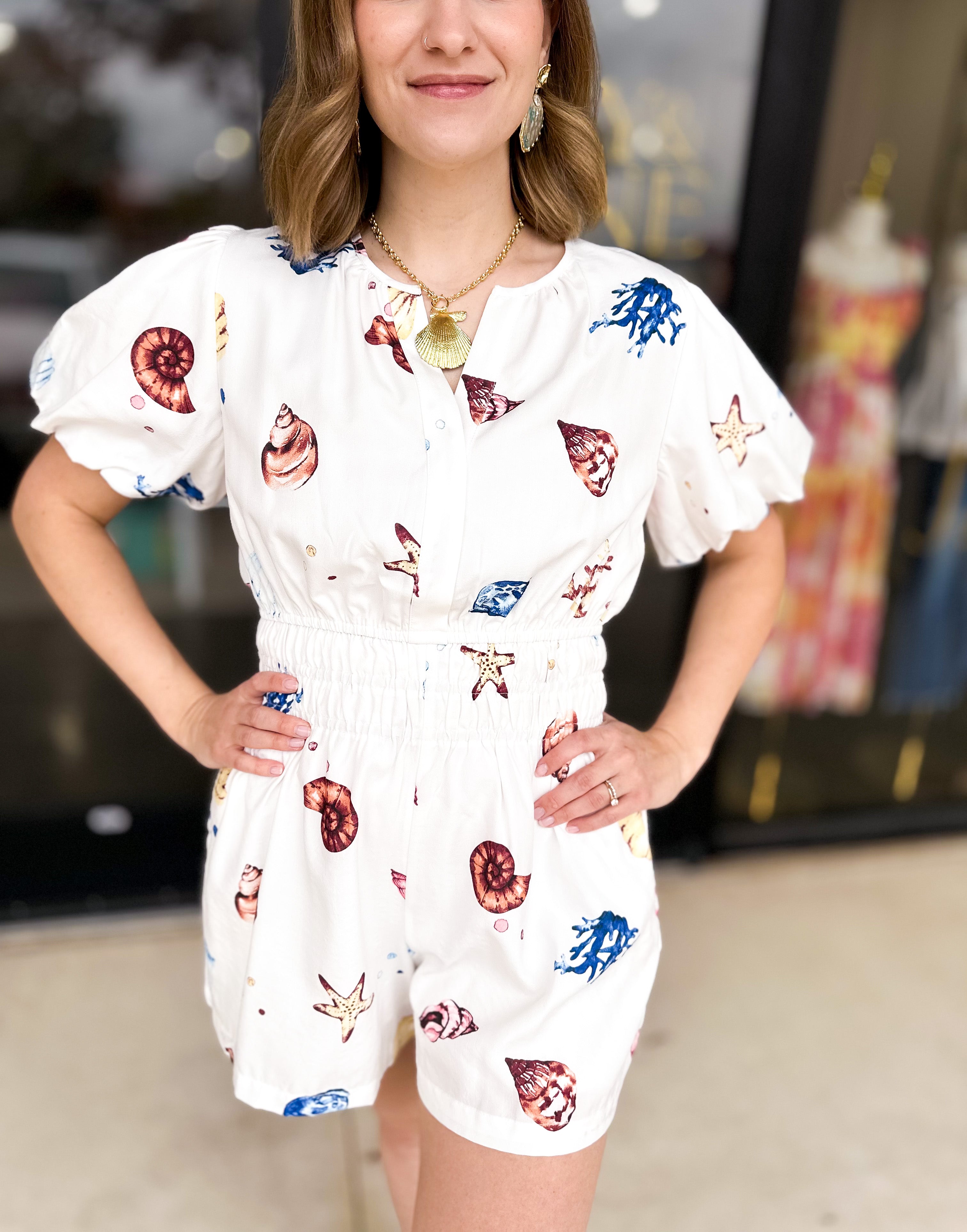 Sally Seashell Romper-510 Mini-JODIFL-July & June Women's Fashion Boutique Located in San Antonio, Texas