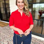 THML - Tomato Red Knit Top-230 Sweaters/Cardis-THML-July & June Women's Fashion Boutique Located in San Antonio, Texas