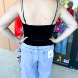 Velvet & Rhinestone Cami-200 Fashion Blouses-SKIES ARE BLUE-July & June Women's Fashion Boutique Located in San Antonio, Texas