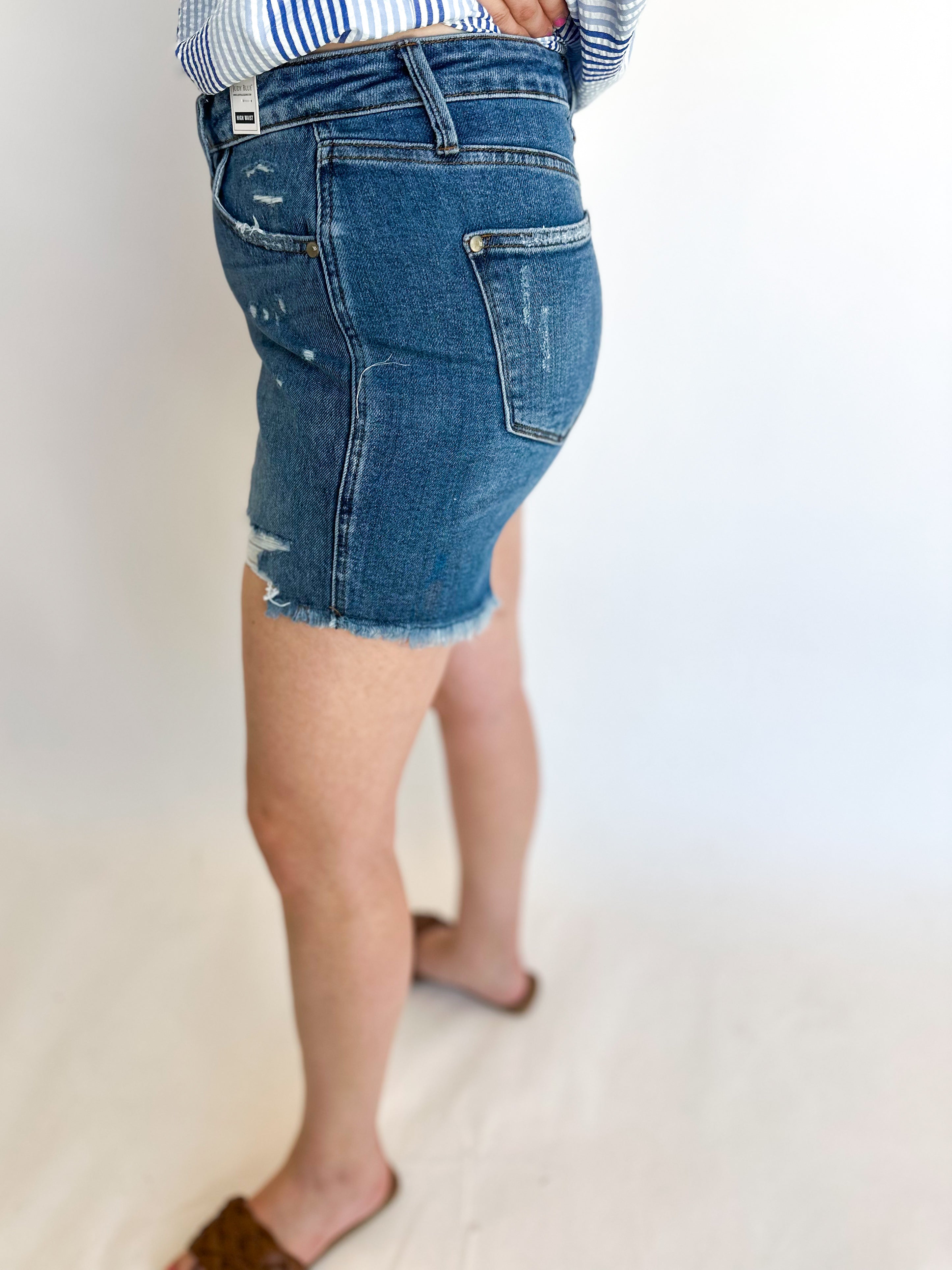 Judy Blue Ridged Magic Denim Shorts-410 Shorts/Skirts-JUDY BLUE-July & June Women's Fashion Boutique Located in San Antonio, Texas