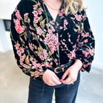 Velvet Floral Blouse - Black-200 Fashion Blouses-JODIFL-July & June Women's Fashion Boutique Located in San Antonio, Texas