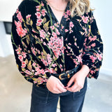 Velvet Floral Blouse - Black-200 Fashion Blouses-JODIFL-July & June Women's Fashion Boutique Located in San Antonio, Texas
