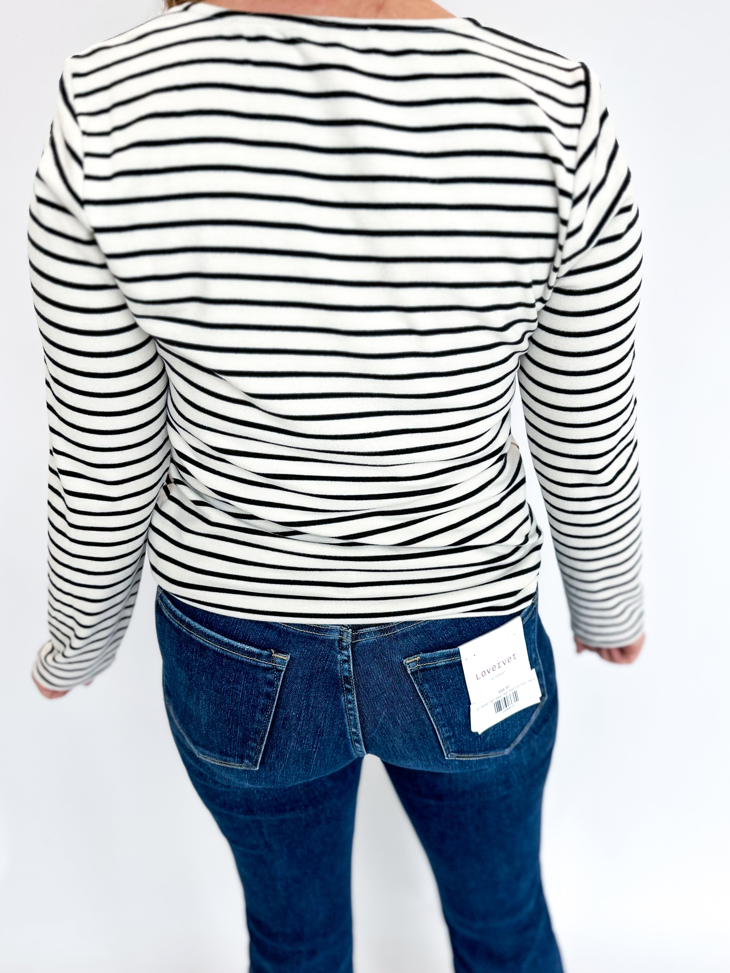 Not So BasiC Stripped Long Sleeve Tee-210 Casual Blouses-SKIES ARE BLUE-July & June Women's Fashion Boutique Located in San Antonio, Texas