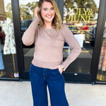 Long Sleeve Sweater Top - Mocha-230 Sweaters/Cardis-ENTRO-July & June Women's Fashion Boutique Located in San Antonio, Texas