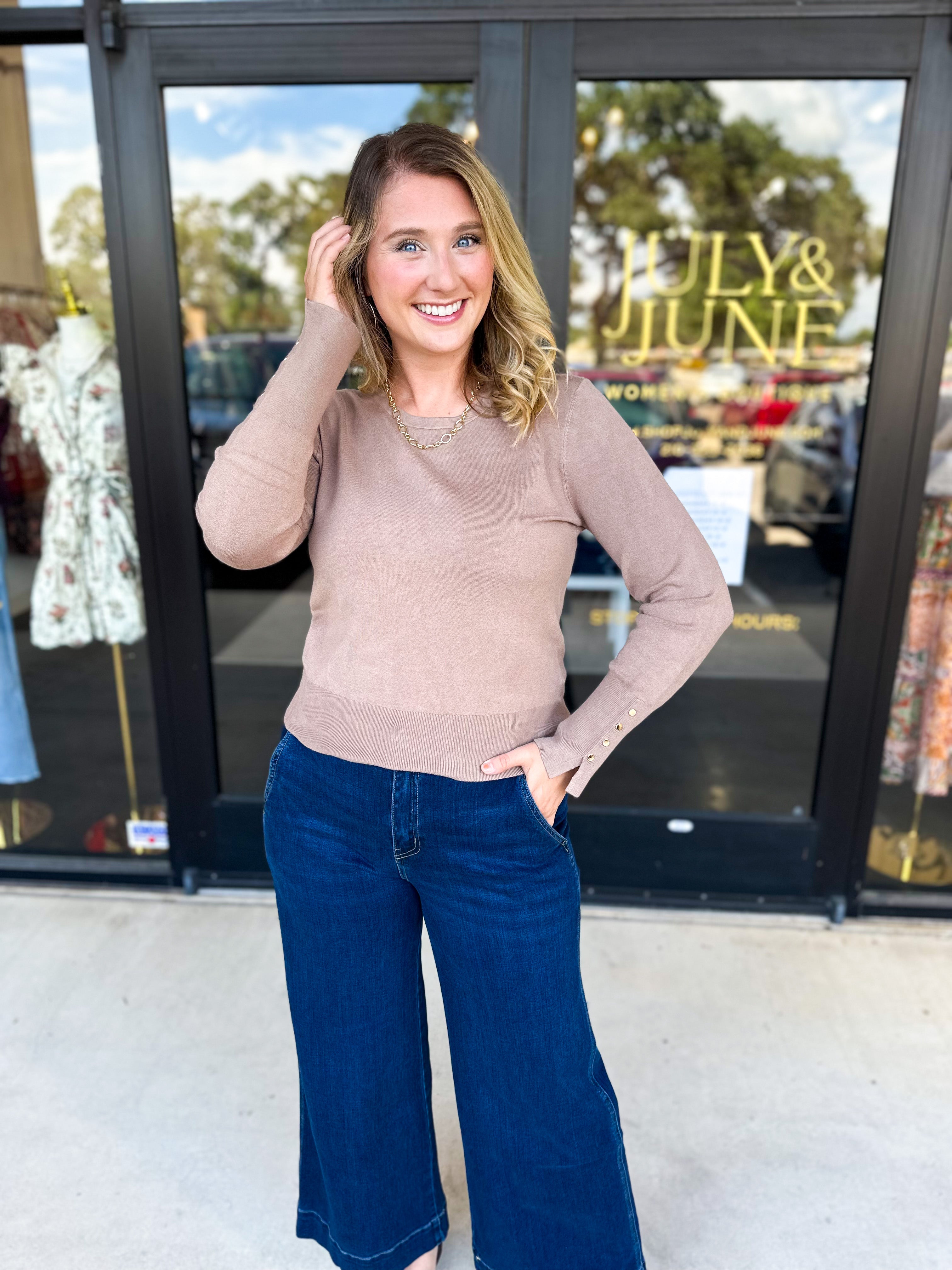 Long Sleeve Sweater Top - Mocha-230 Sweaters/Cardis-ENTRO-July & June Women's Fashion Boutique Located in San Antonio, Texas