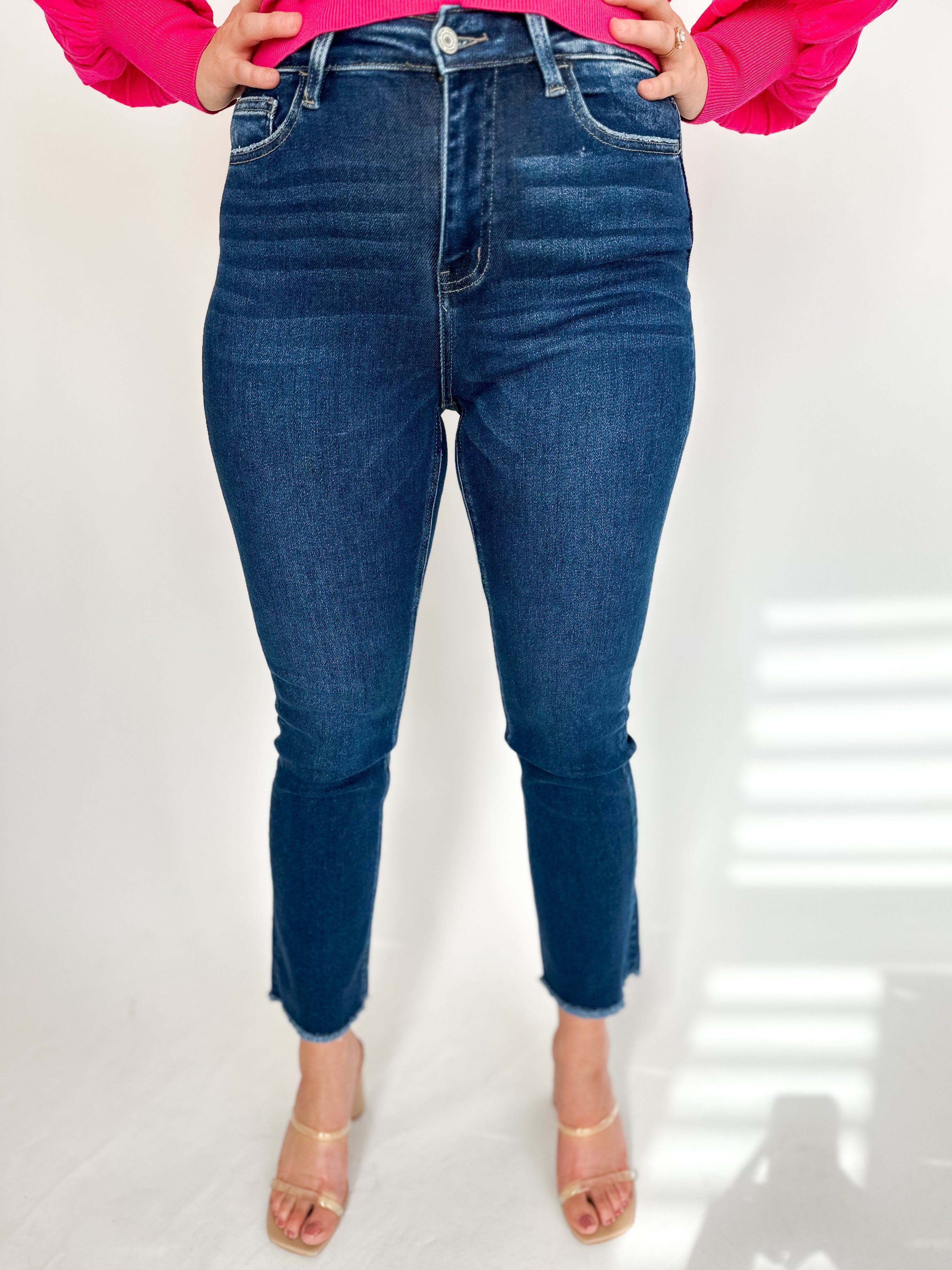 Vervet Dark High Rise Slim Straight Leg Jeans-400 Pants-VEVERT BY FLYING MONKEY-July & June Women's Fashion Boutique Located in San Antonio, Texas