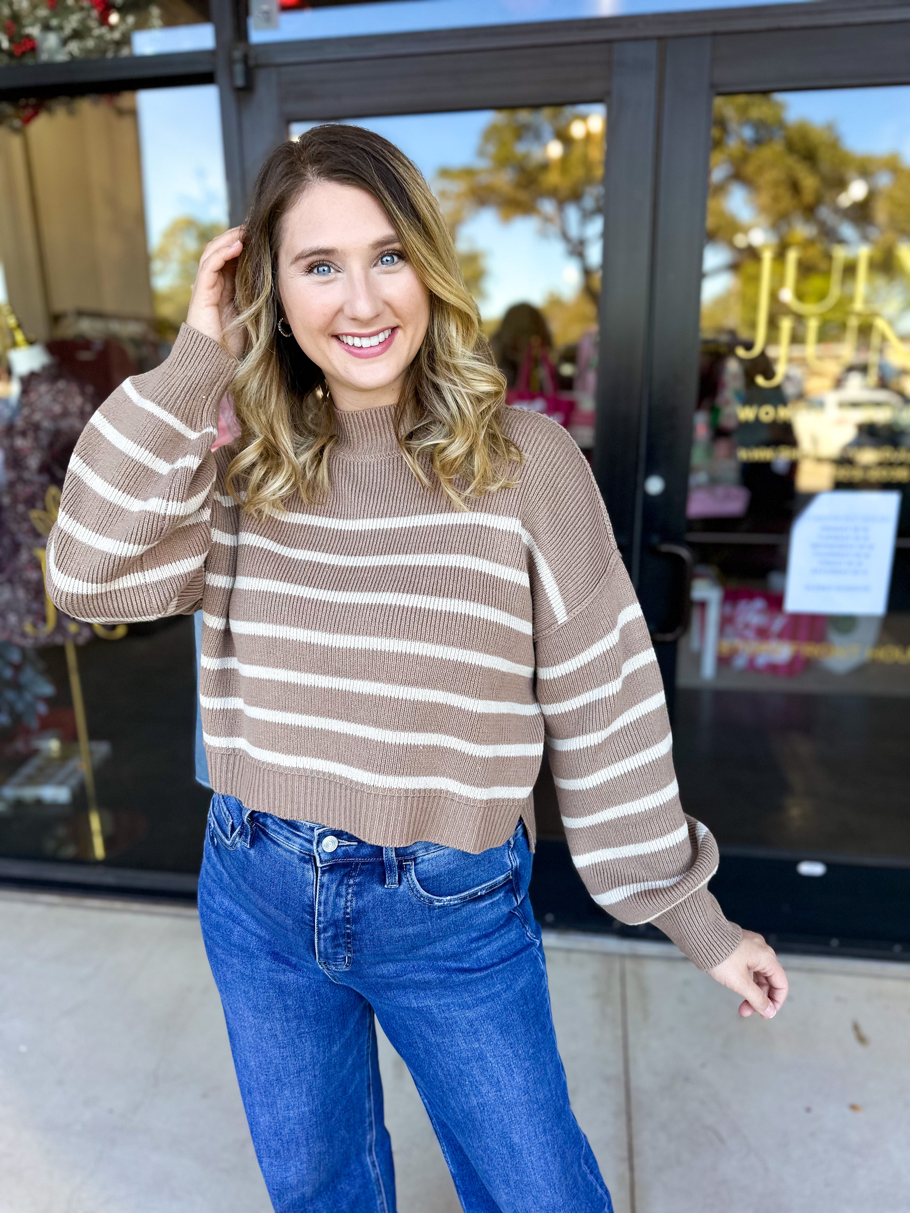 Pink Friday Doorbuster - Mock Neck Sweater Top - Coco - IN STORE-PINK FRIDAY DOORBUSTERS-BLU PEPPER-July & June Women's Fashion Boutique Located in San Antonio, Texas