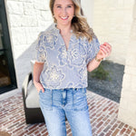 THML - Blue Skies Embroidered Blouse-510 Mini-THML-July & June Women's Fashion Boutique Located in San Antonio, Texas