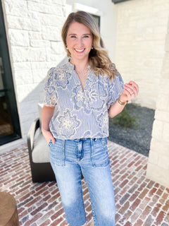 THML - Blue Skies Embroidered Blouse-510 Mini-THML-July & June Women's Fashion Boutique Located in San Antonio, Texas