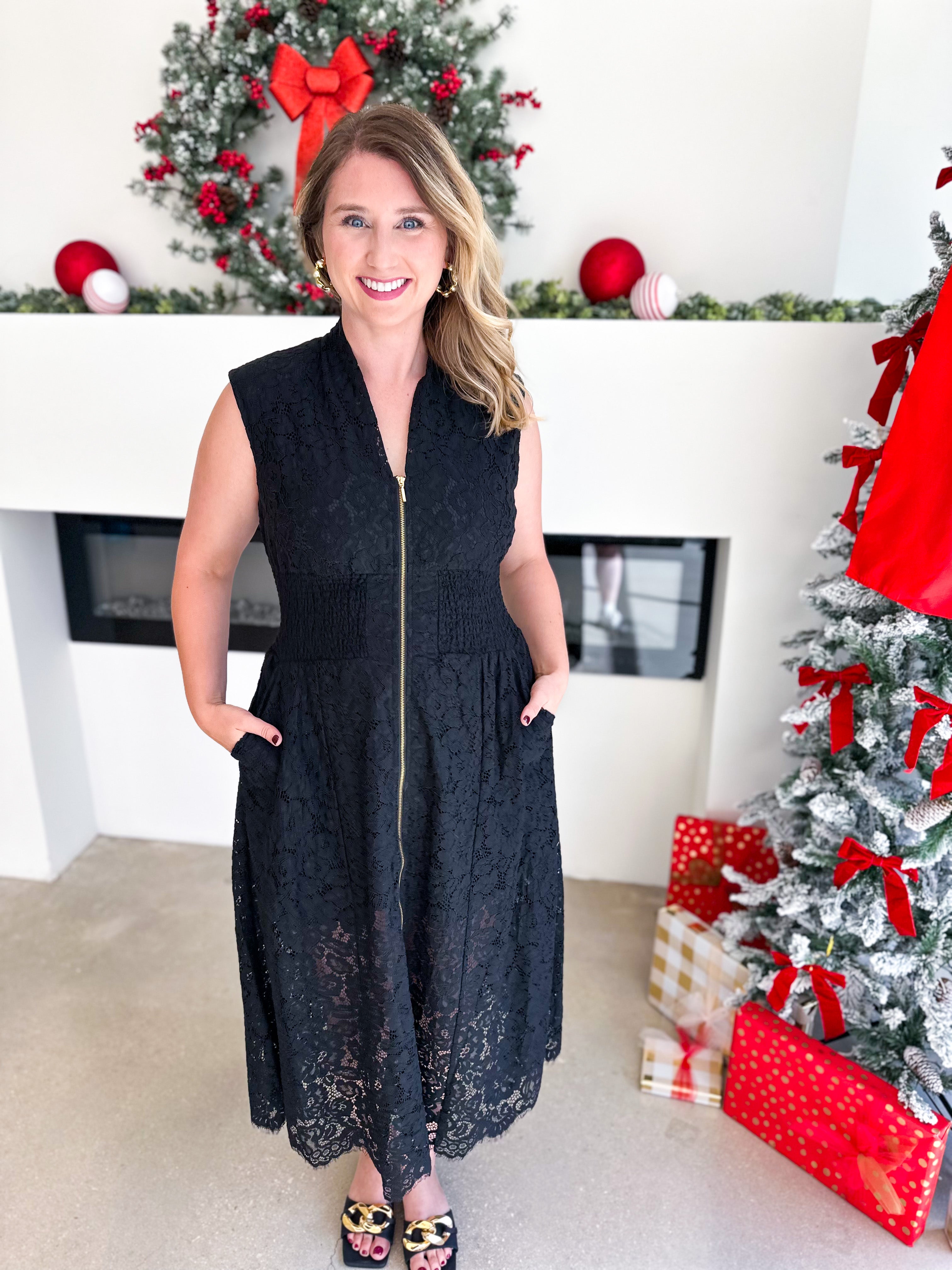 Elegant Lace Midi Dress - Black-500 Midi-FATE-July & June Women's Fashion Boutique Located in San Antonio, Texas