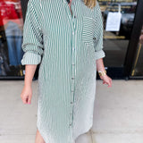 Button Down Casual Midi Dress - Hunter Green-500 Midi-ENTRO-July & June Women's Fashion Boutique Located in San Antonio, Texas