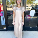 Rose Gold Shimmer Midi Dress-500 Midi-JODIFL-July & June Women's Fashion Boutique Located in San Antonio, Texas