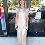 Rose Gold Shimmer Midi Dress-500 Midi-JODIFL-July & June Women's Fashion Boutique Located in San Antonio, Texas