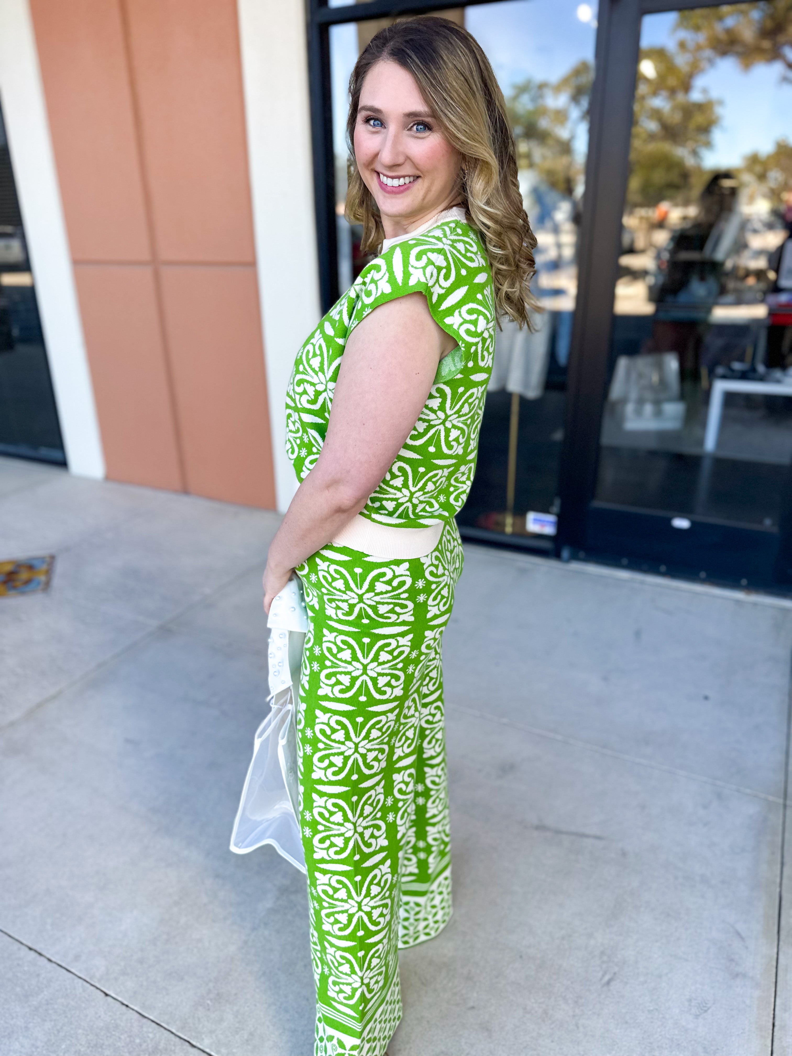 THML -Lime Floral Knit Set-300 Athleisure/Lounge-THML-July & June Women's Fashion Boutique Located in San Antonio, Texas