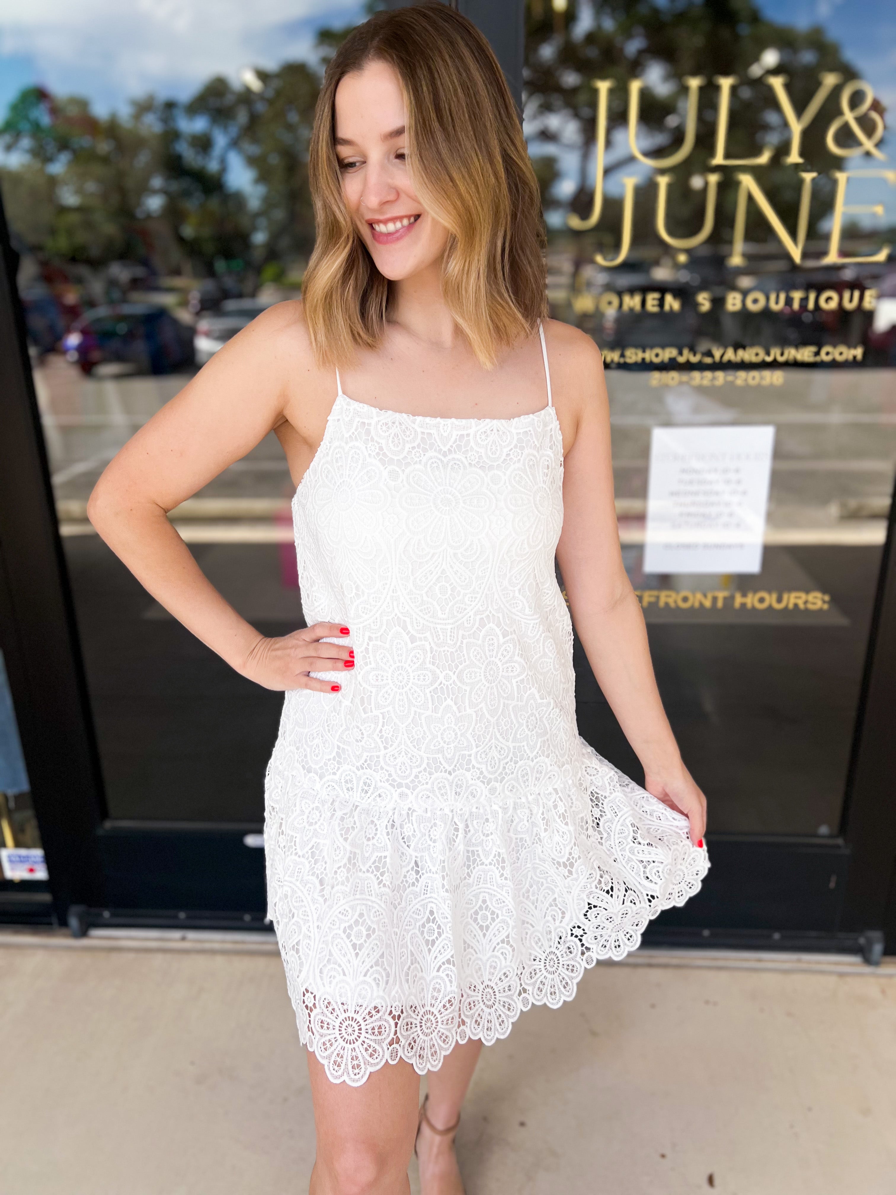 Lace & Grace Mini Dress-510 Mini-SKIES ARE BLUE-July & June Women's Fashion Boutique Located in San Antonio, Texas
