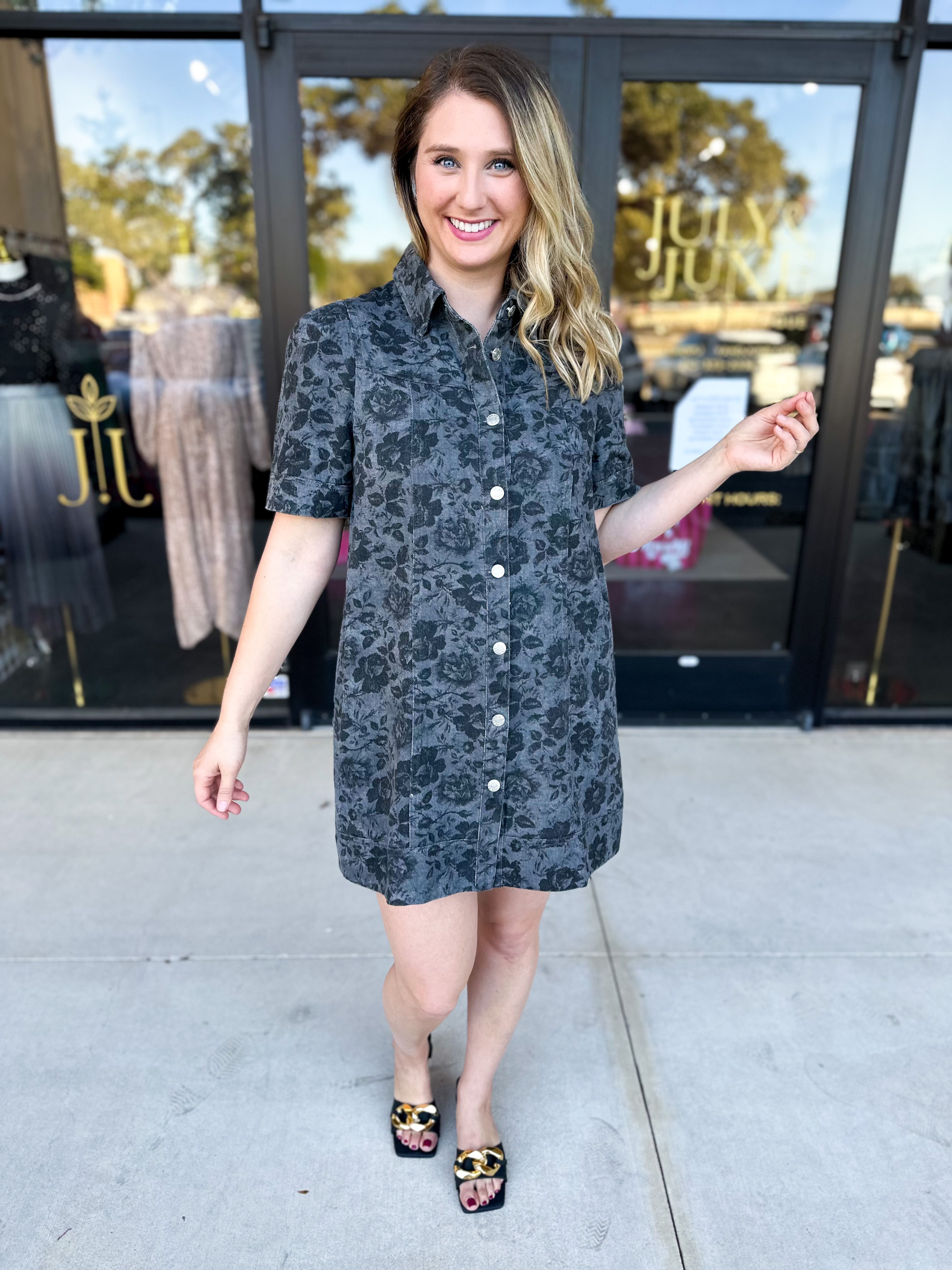 The Rosie Denim Mini Dress - Charcoal-510 Mini-ENTRO-July & June Women's Fashion Boutique Located in San Antonio, Texas