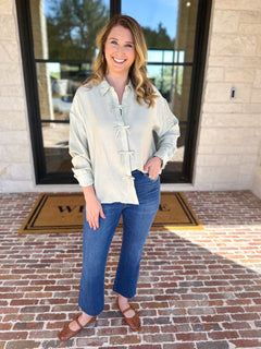 Bow Detailed Blouse - Mint-200 Fashion Blouses-IN FEBRUARY-July & June Women's Fashion Boutique Located in San Antonio, Texas