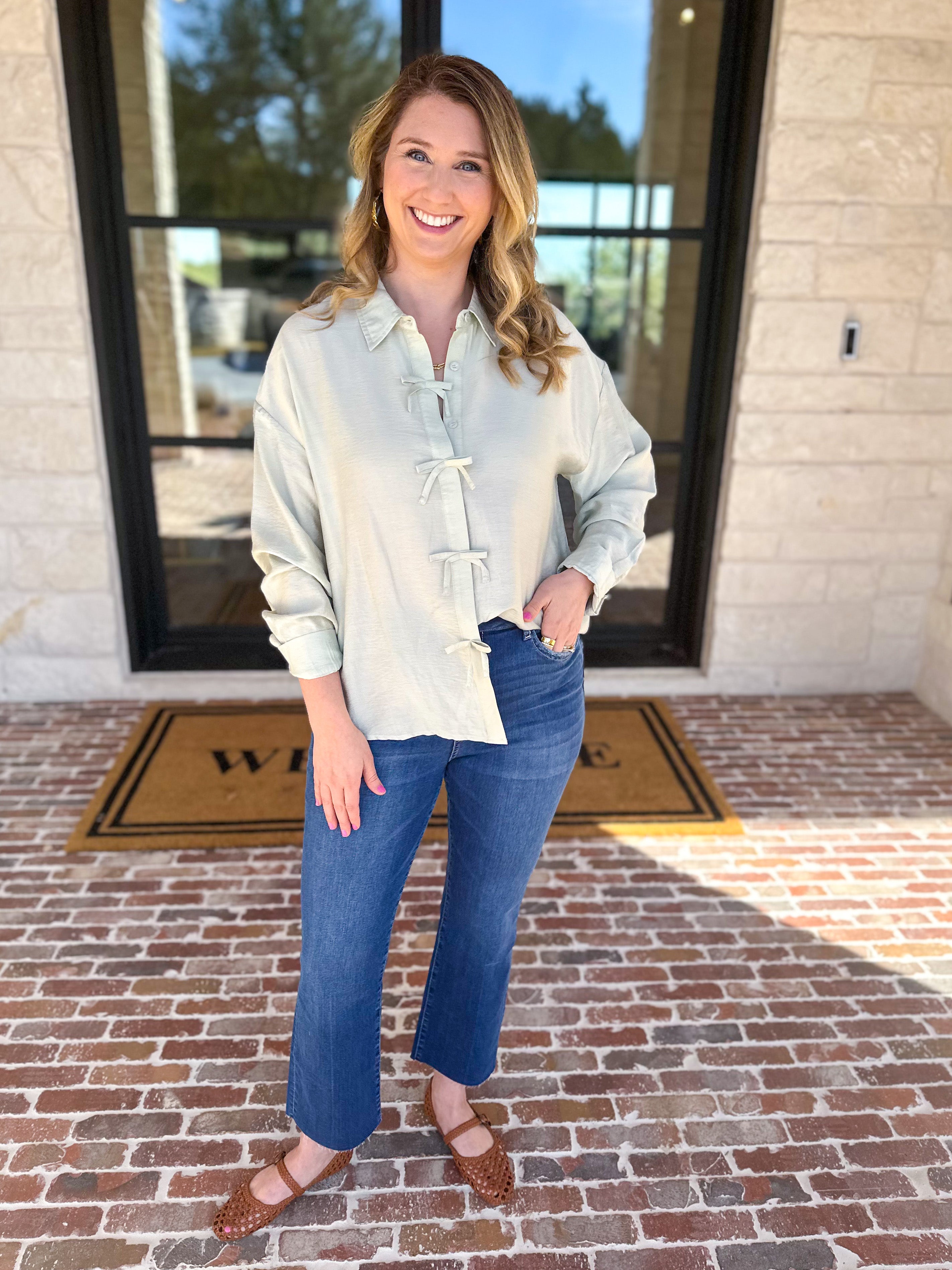 Bow Detailed Blouse - Mint-200 Fashion Blouses-IN FEBRUARY-July & June Women's Fashion Boutique Located in San Antonio, Texas