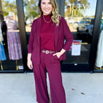 Wide Leg Trousers - Wine-400 Pants-SKIES ARE BLUE-July & June Women's Fashion Boutique Located in San Antonio, Texas
